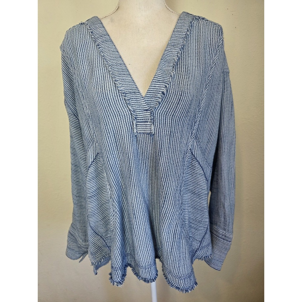 Free People Blue and White Striped V-Neck Tunic